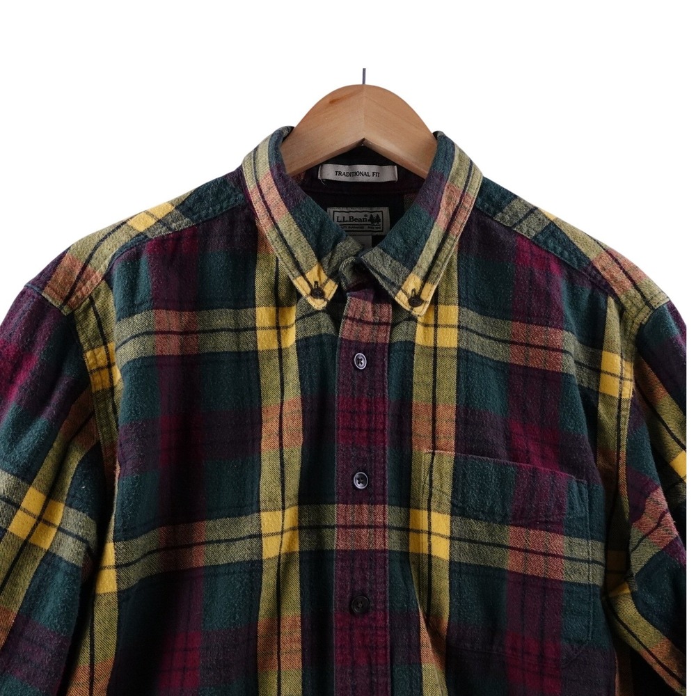 LLBean Mens L Tall Traditional Fit Flannel Shirt Plaid Button Down Outdoor